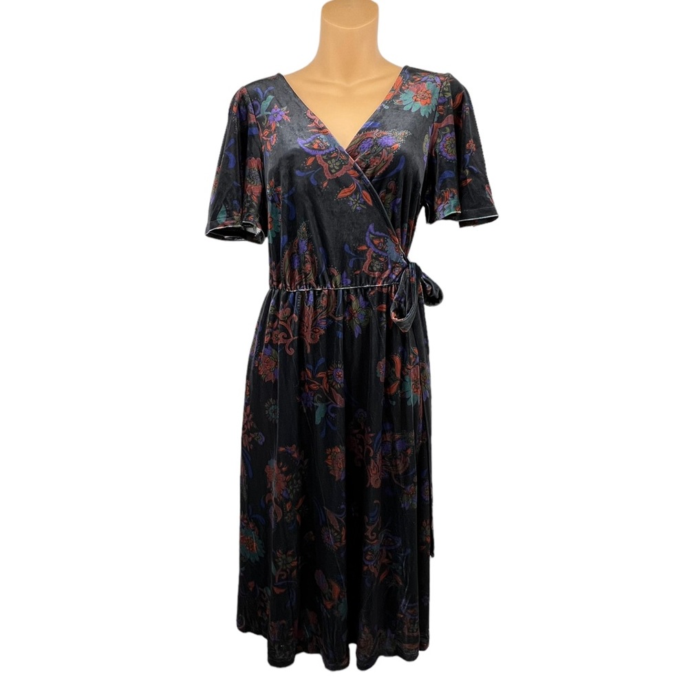 Modcloth Dress Size Small NEW Wrap Velvet Velour Paisley Print Mini Pockets